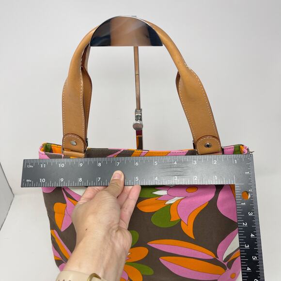 Kate Spade Pink Orange Brown Vintage Floral Inspired Tote Double Leather Handle - Picture 14 of 16